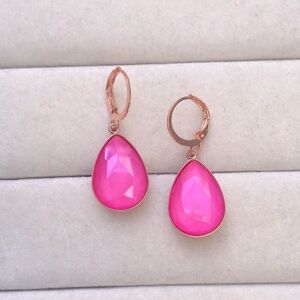 Hot Pink + Rose Gold Pear Crystal Drop Earrings